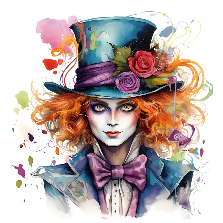 Whimsical Mad Hatter with Colorful Hat and Bow Tie