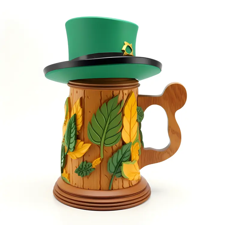 Mug with Green Hat and Leaf Design