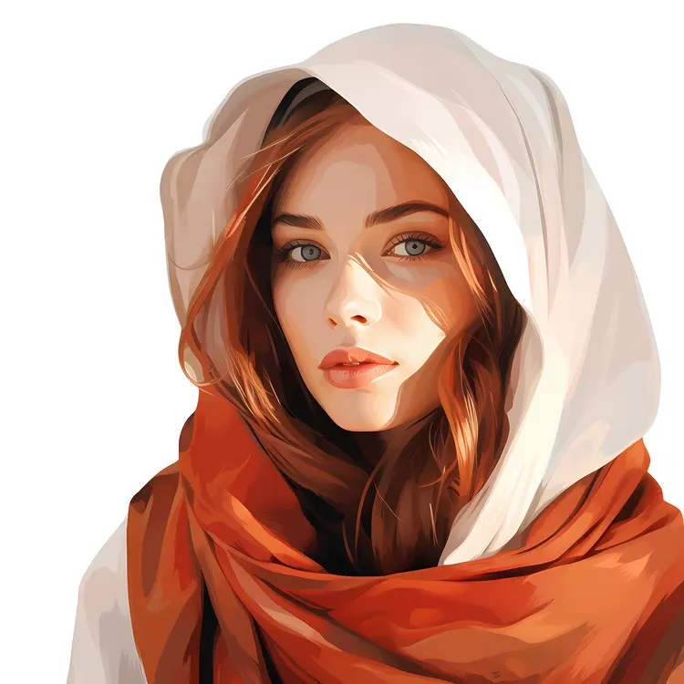 Woman with White and Red Scarf Portrait