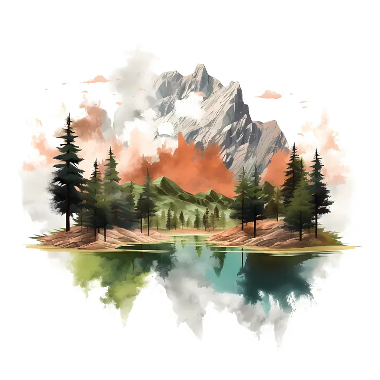Mountain Landscape with Lake and Reflection