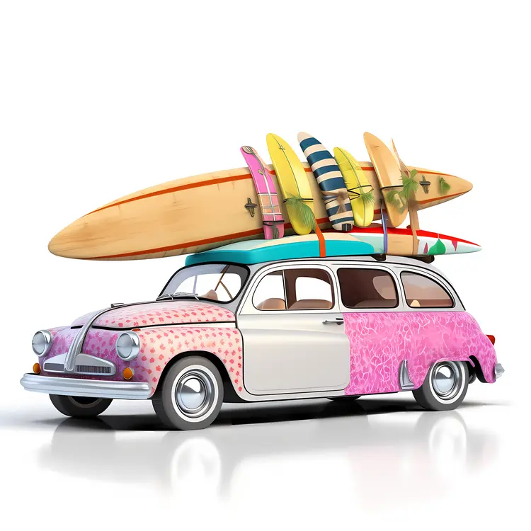 Vintage Car with Surfboards for Summer Vacation