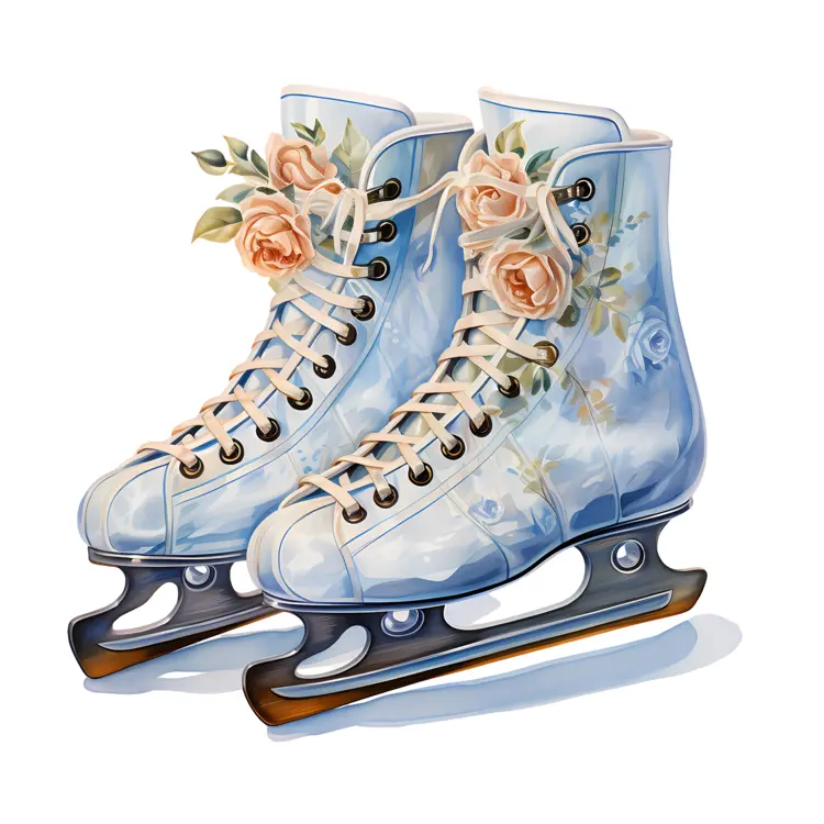 Blue Floral Ice Skates on Transparent Background