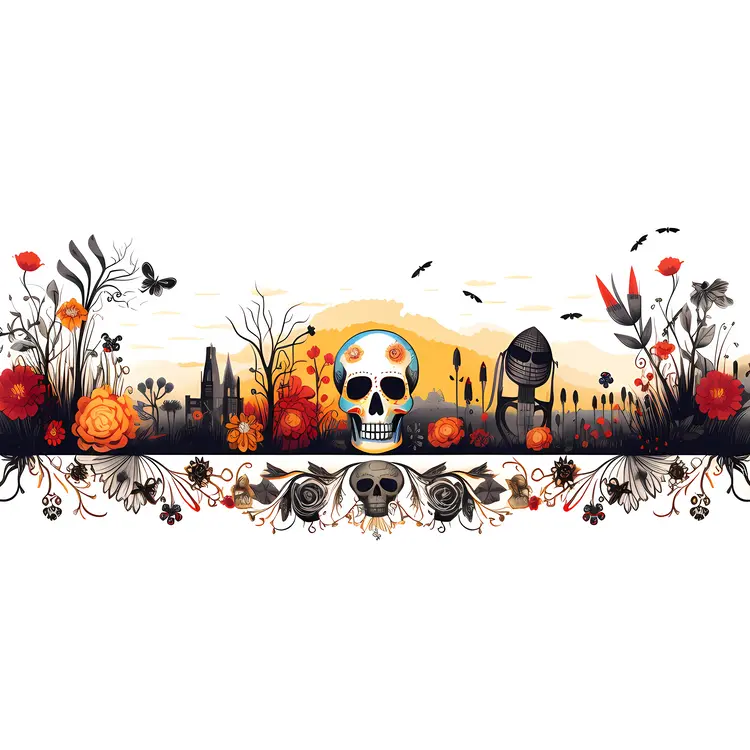 Scenic Skull and Flowers Decorative Frame for Day of the Dead