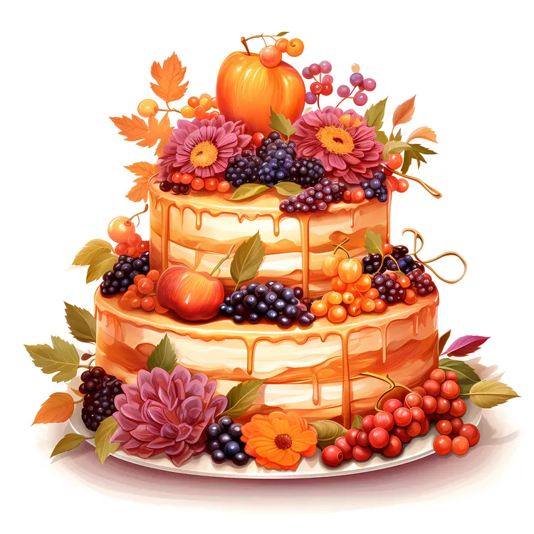 Autumn Pumpkin Cake with Fruits