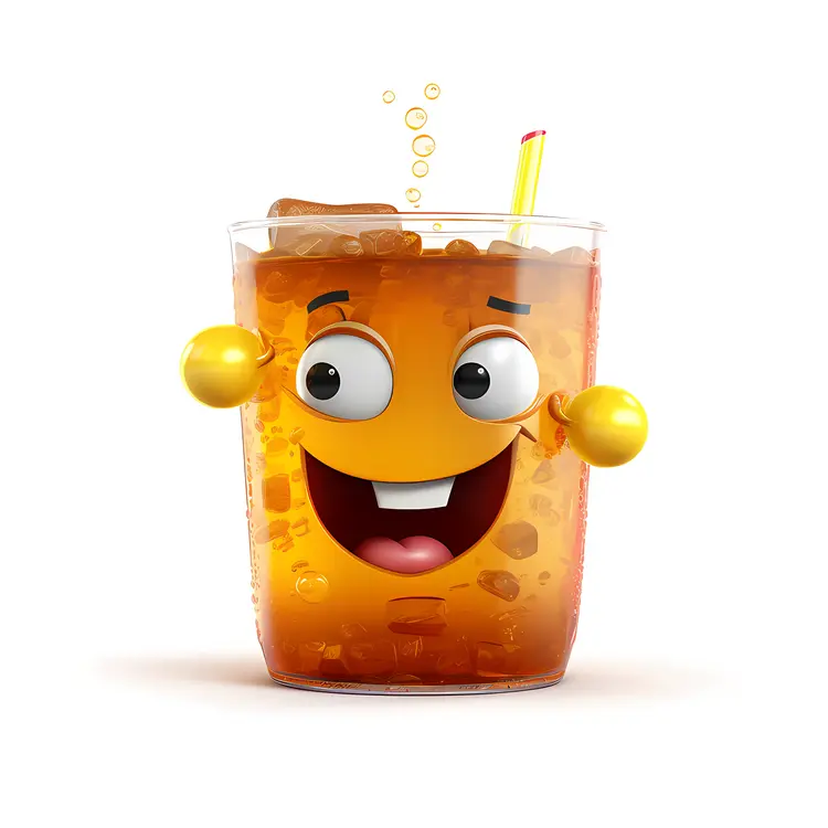 Happy Iced Tea with Ice Cubes and Straw