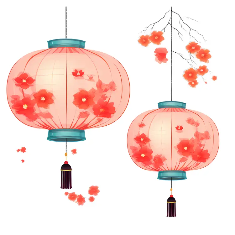 Floral Red Lantern for Chinese New Year