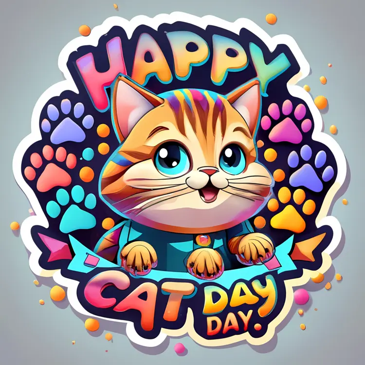 Happy Cat with Paws for Cat Day Celebration