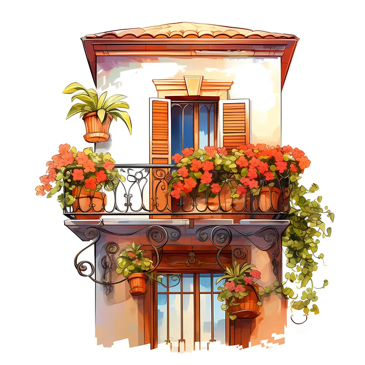 Balcony with Colorful Flowers