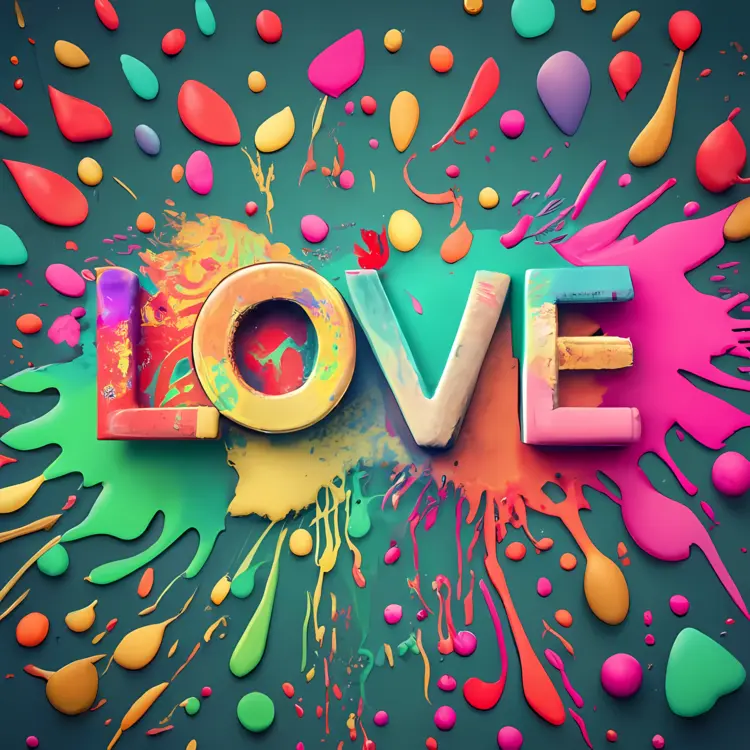 Colorful LOVE Word Art with Paint Splashes