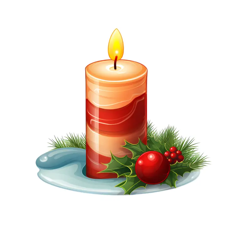 Red Candle with Holly and Berries