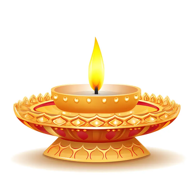 Golden Diya Lamp with Flame for Diwali Festival