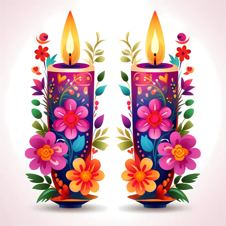 Colorful Floral Candles for Day of the Dead Celebration