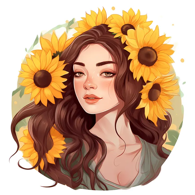 Beautiful Woman with Sunflower Crown