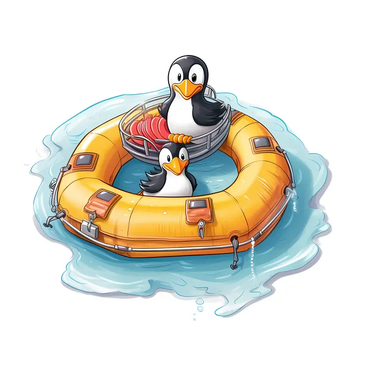 Cute Penguins in a Lifebuoy