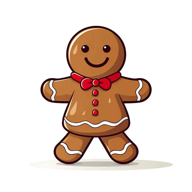 Happy Gingerbread Man Cookie with Red Bow Tie