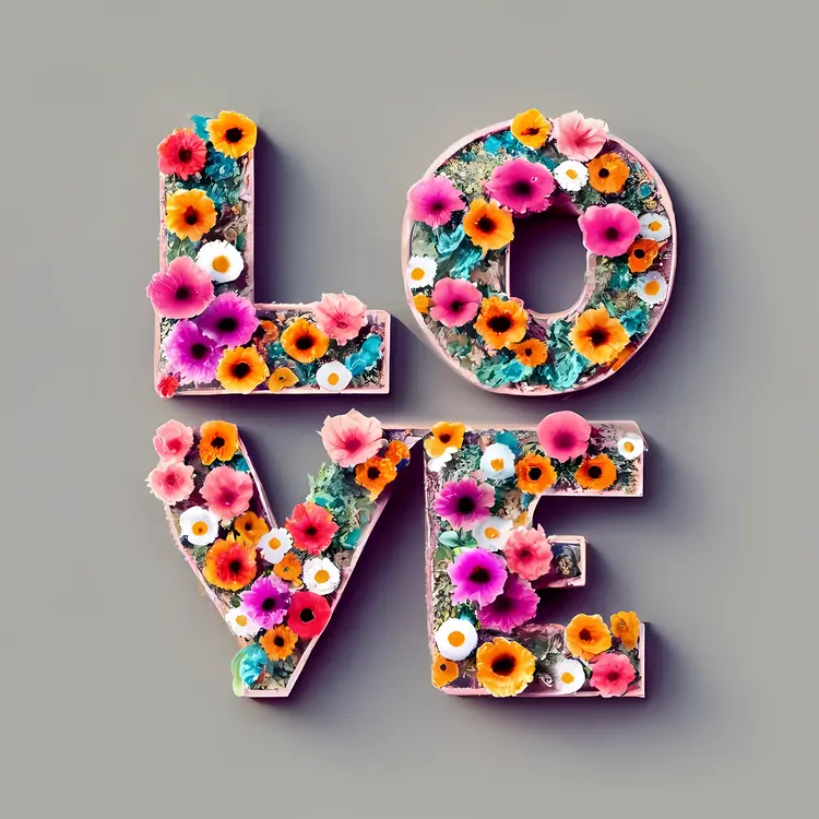 Flower Decorated LOVE Letters on Grey Background