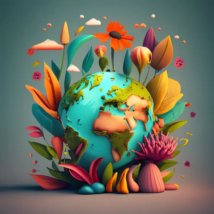 Earth with Vibrant Flowers and Plants