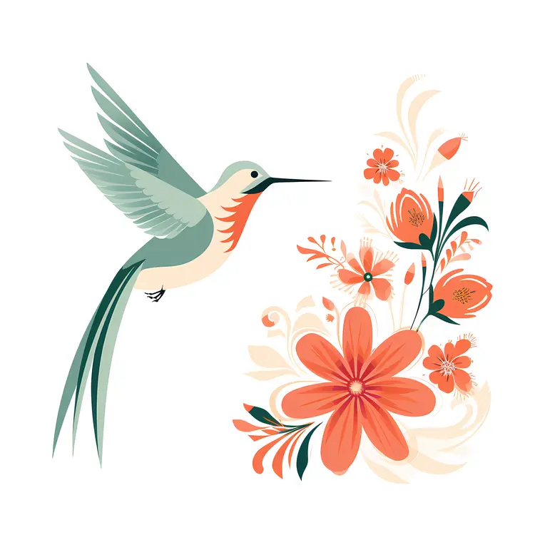 Hummingbird and Floral Arrangement in Pastel Colors
