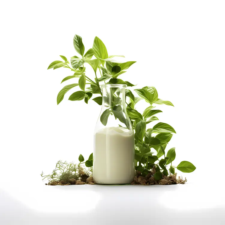Milk Bottle with Green Leaves