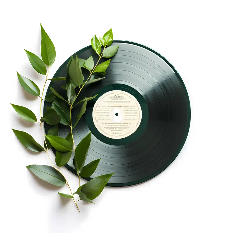 Green Vinyl Record with Leaves