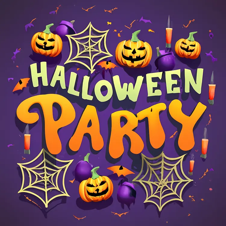Halloween Party with Pumpkins and Spiders