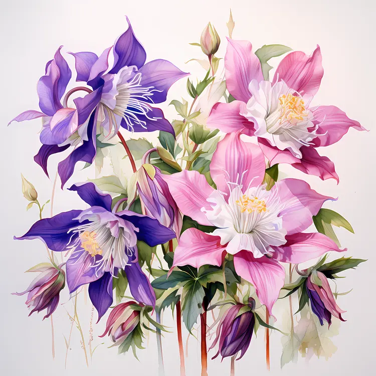 Purple and Pink Flowers in a Floral Painting