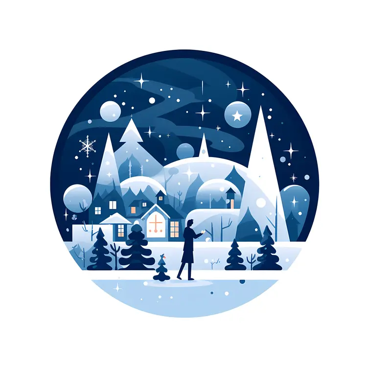 Winter Village under Starry Sky