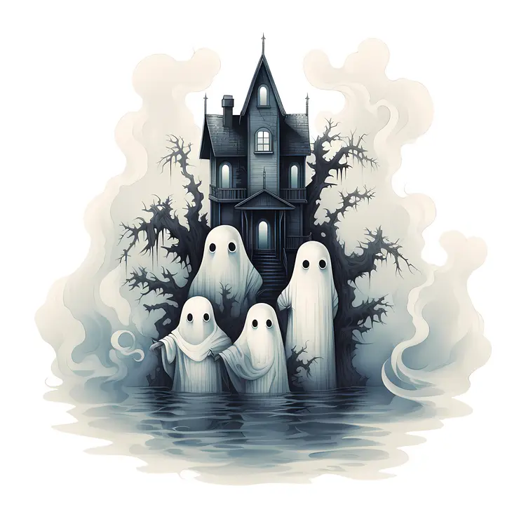 Ghosts in Front of a Haunted House