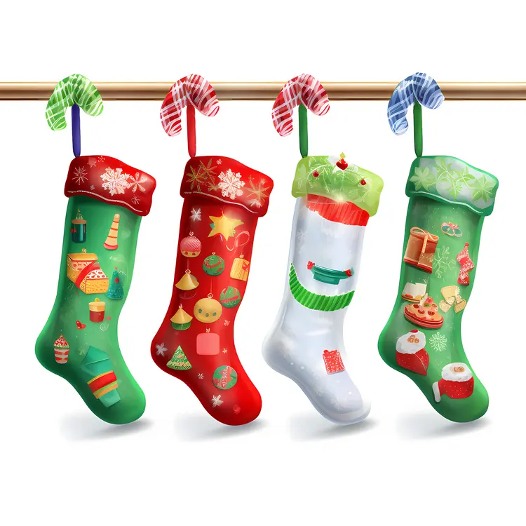 Decorative Christmas Stockings on a Rod