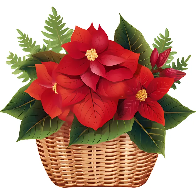 Beautiful Poinsettia Arrangement in a Basket for Christmas
