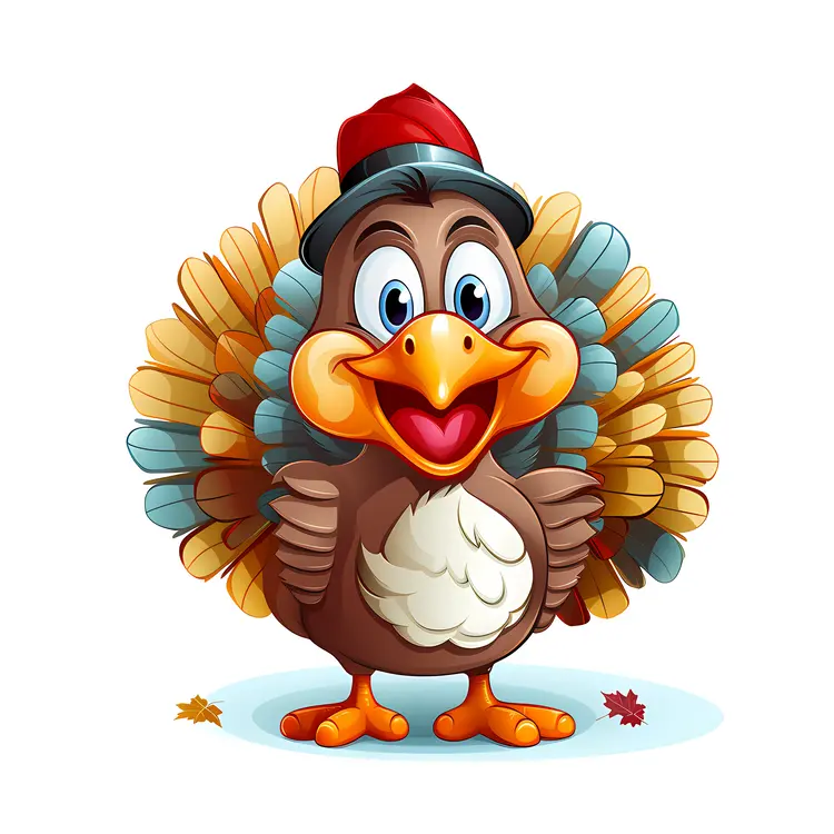 Turkey with Red Hat Cartoon Illustration