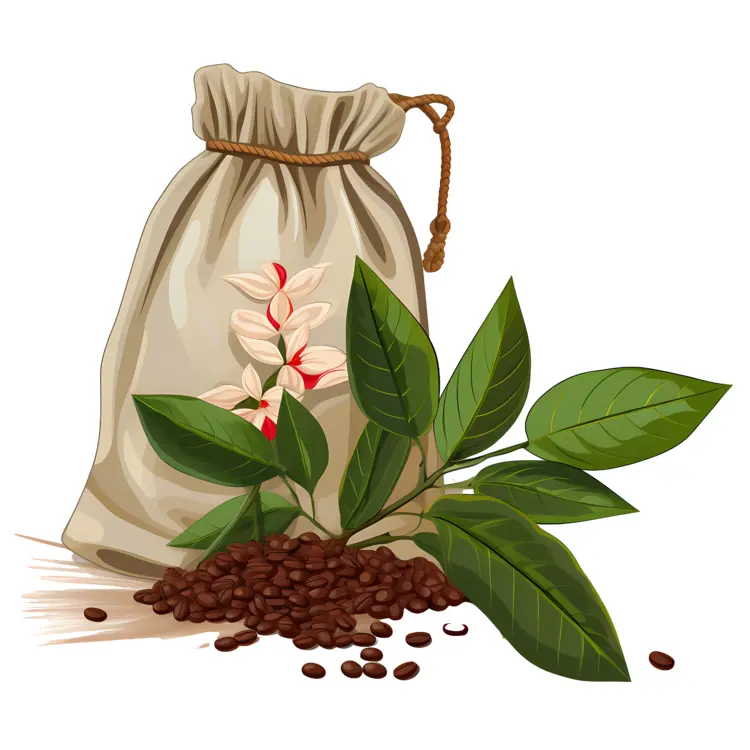 Bag of Coffee Beans with Leaves