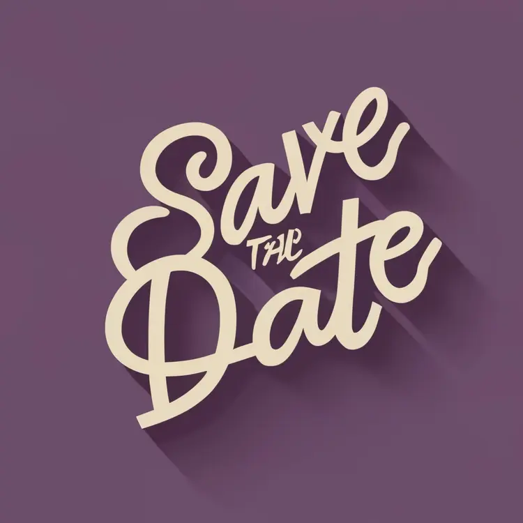 Save the Date with Shadow on Purple Background