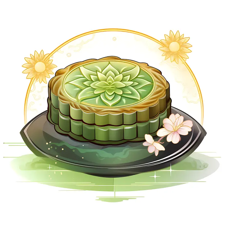 Green Mooncake with Flower Decoration