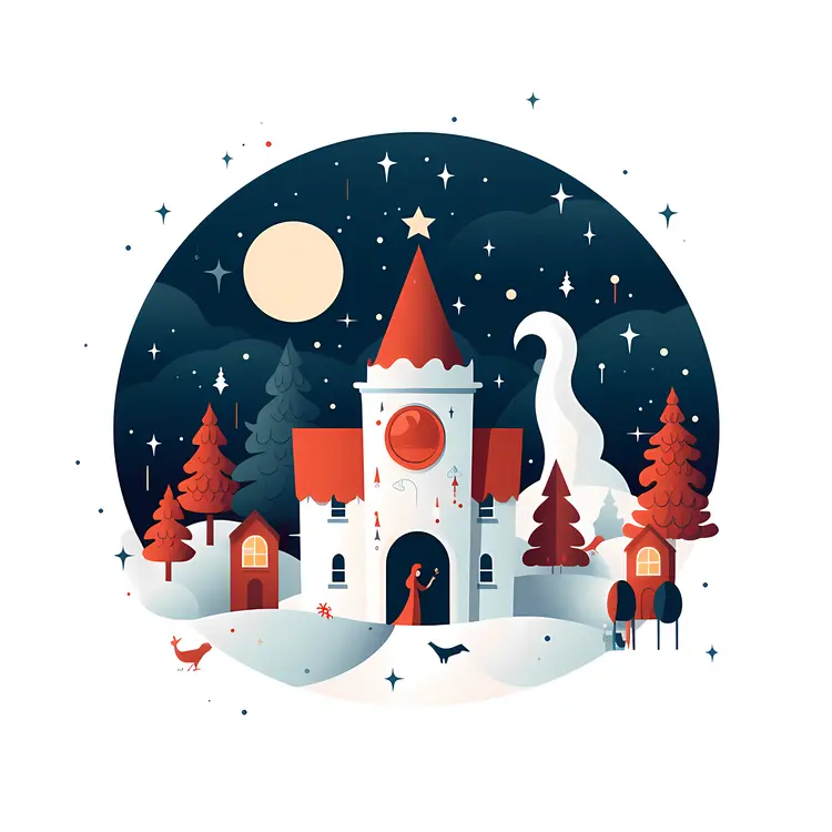 Snowy Castle in Winter Night