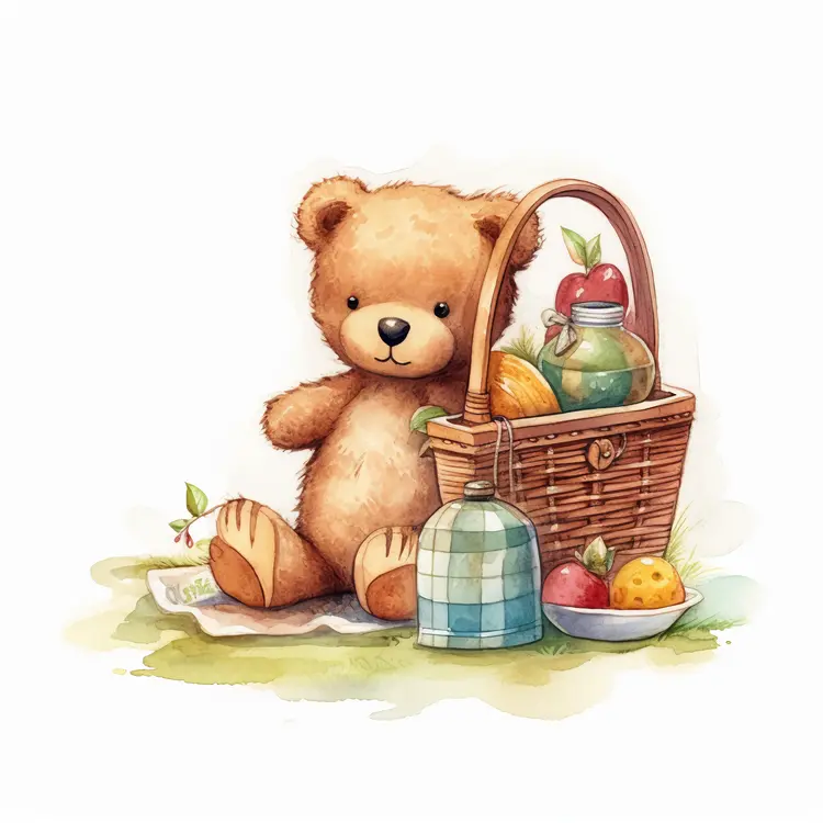 Adorable Teddy Bear with Picnic Basket