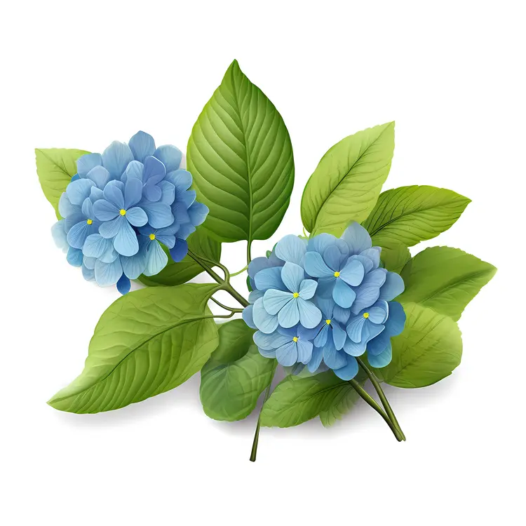 Blue Hydrangea with Green Leaves