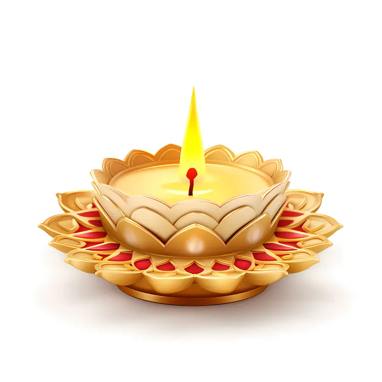 Golden Diya Lamp with Flame for Diwali Festival
