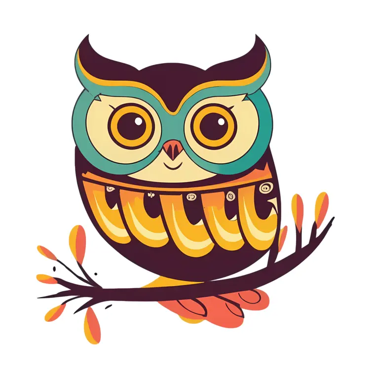 Owl with Big Eyes on Branch