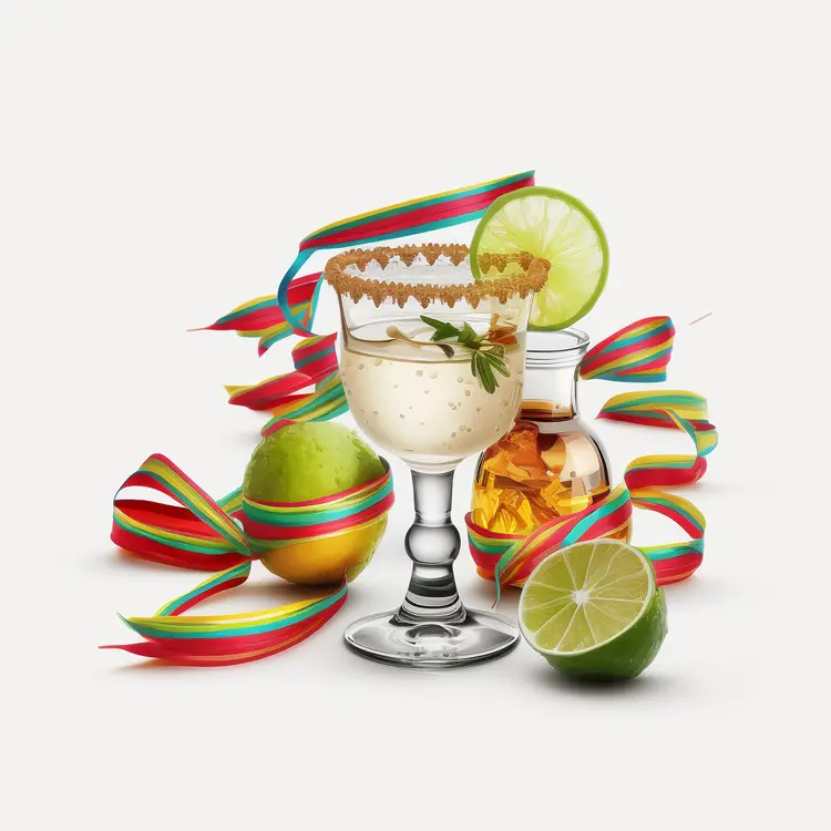 Festive Cocktail with Lime and Colorful Ribbons