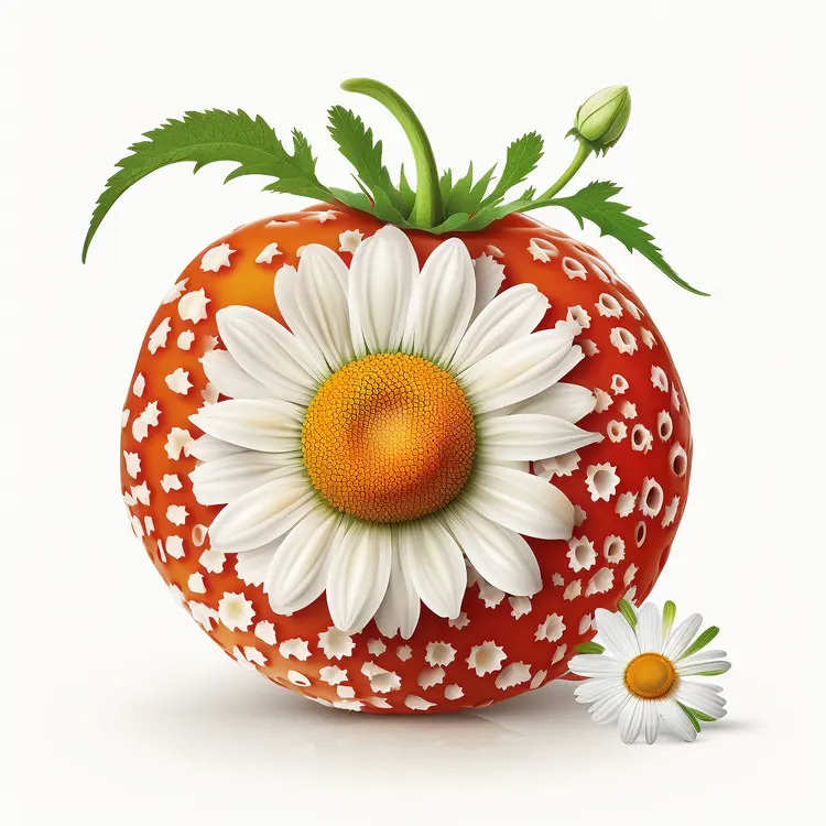 Strawberry with Daisy Flower Illustration