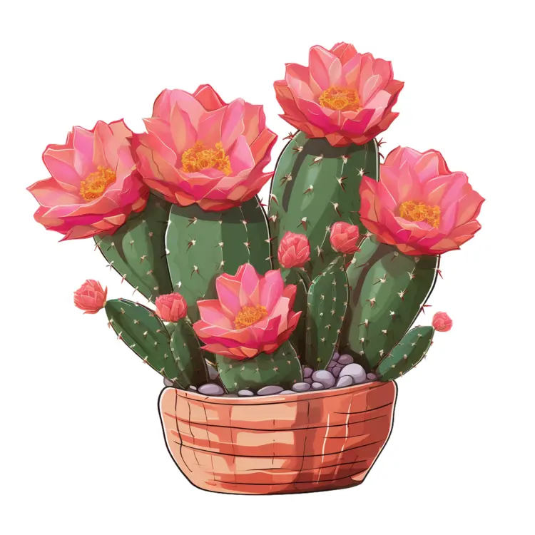 Cactus with Pink Flowers Illustration