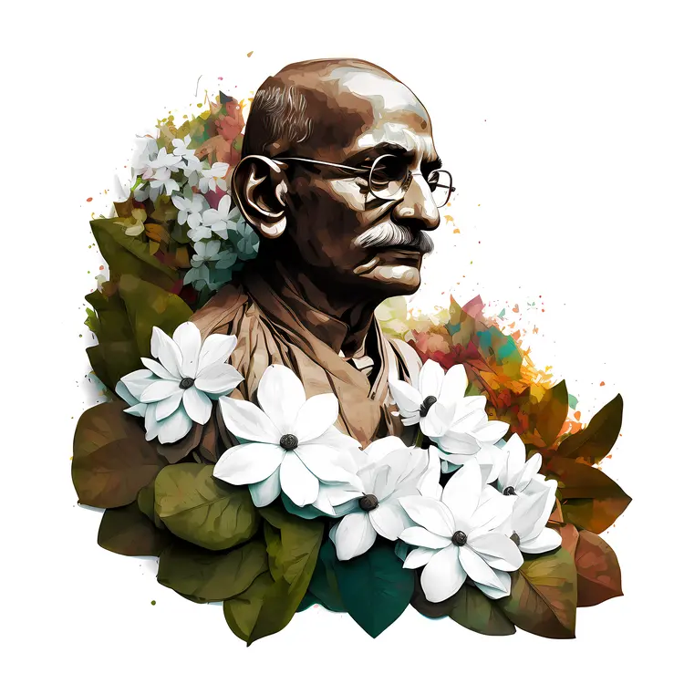 Mahatma Gandhi Portrait with Flowers