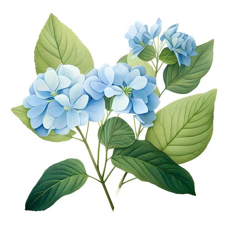 Blue Hydrangea with Green Leaves
