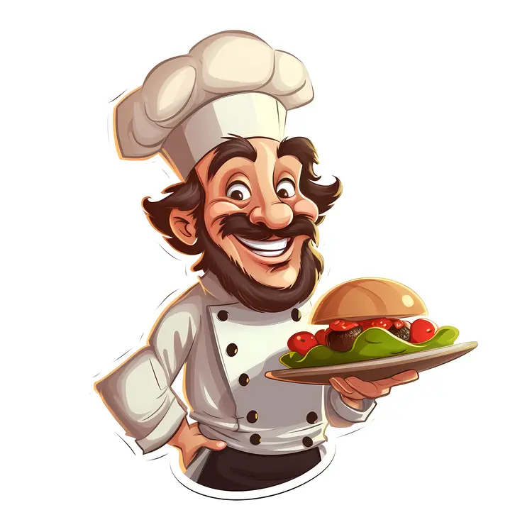Cartoon Chef Holding a Delicious Dish