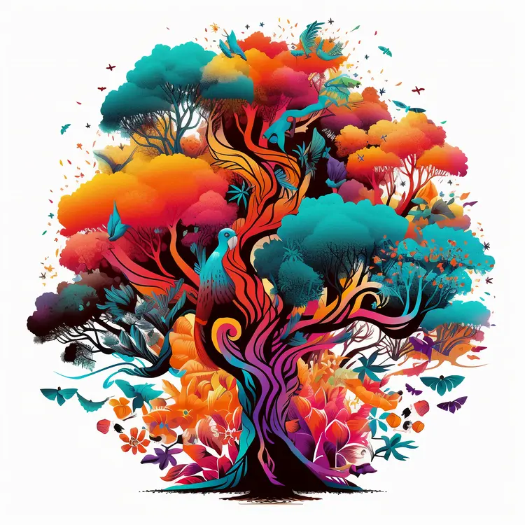 Vibrant Colorful Tree Illustration