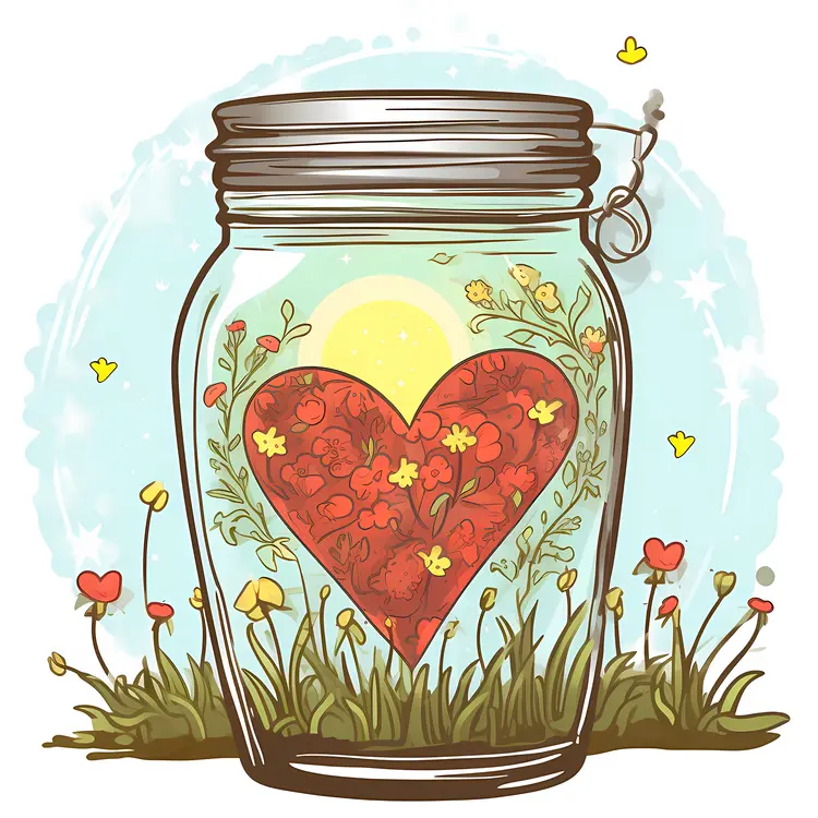 Heart in a Jar with Flowers
