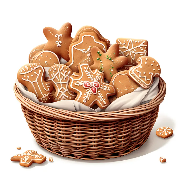 Basket of Decorated Gingerbread Cookies