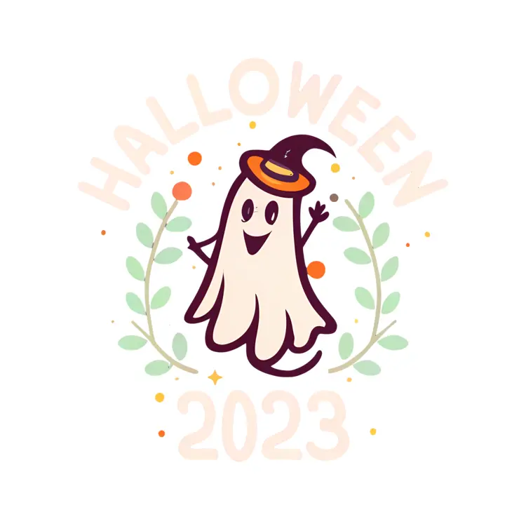 Happy Halloween Text with Ghost Illustration