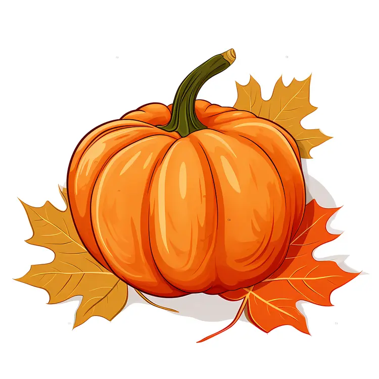 Orange Pumpkin with Autumn Leaves